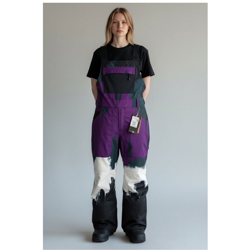 Burton Avalon Bib Snowboard Pants Women Small Forest Chalk Purple Green NEW